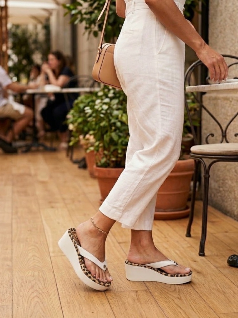 Coach White Platform Flip Flops with Leopard Accent